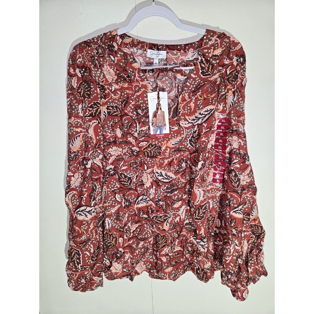 Jessica Simpson Women's Leslie Boho Long Flare Sleeve Drawstring Top X-Large